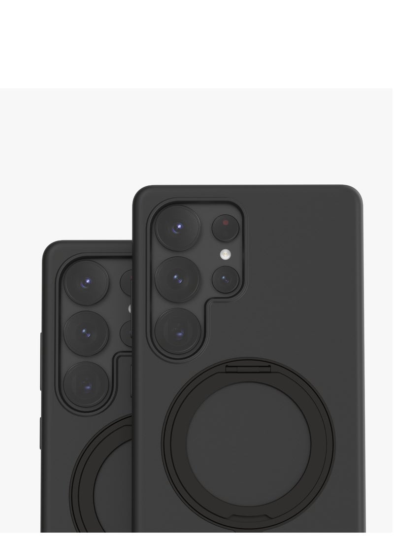 LEVELO - S25 Ultra Magsafe Case Iris Pro Liquid Silicone Case / Built-In Stand / Impact-Resistant Corners / Metal Camera Ring /  Drop Protecting Magsafe Back Cover - Black - Image 1