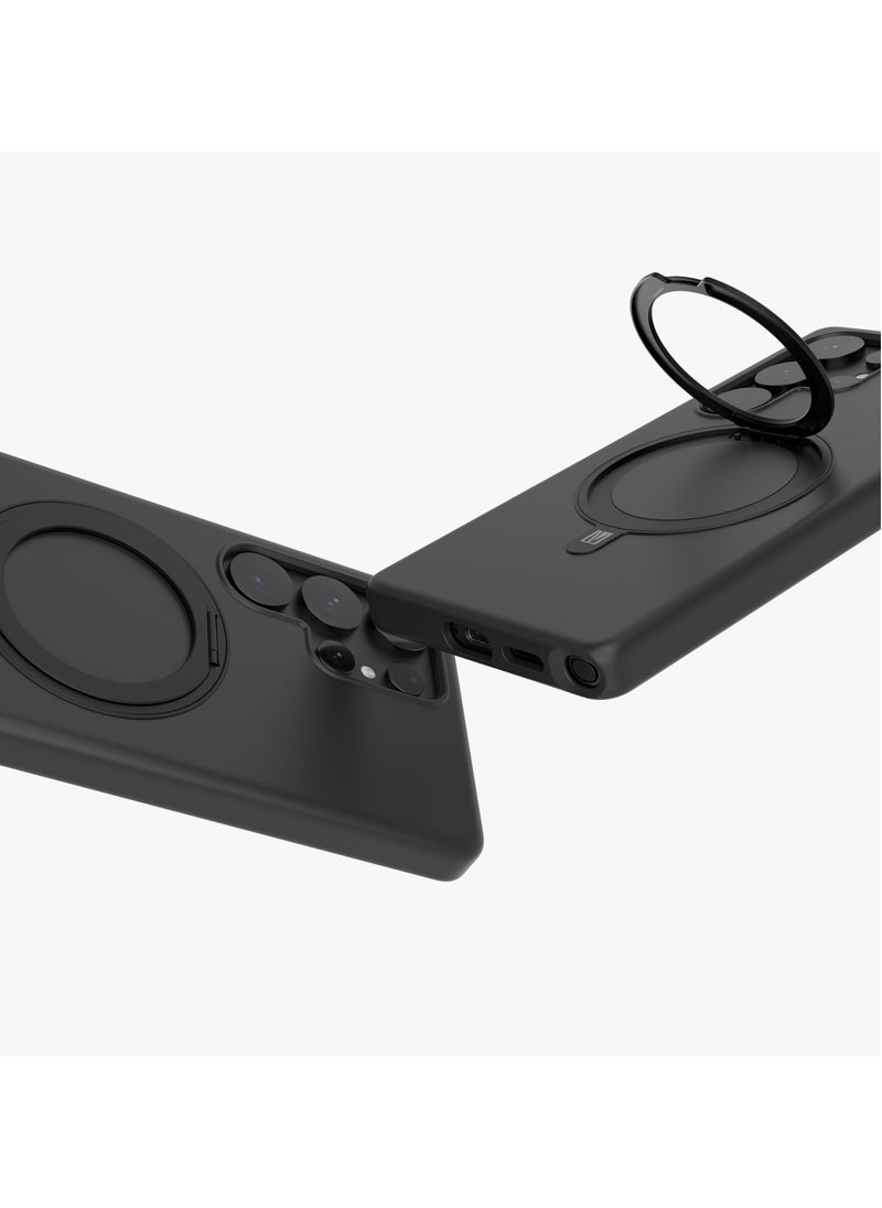 LEVELO - S25 Ultra Magsafe Case Iris Pro Liquid Silicone Case / Built-In Stand / Impact-Resistant Corners / Metal Camera Ring /  Drop Protecting Magsafe Back Cover - Black - Image 1
