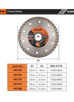KSEIBI Sintered Diamond Discs/Wave Turbo, 115x22.2MM, Diamond, Tile Cutting Discs, Cutting Tools for Precision Cutting in Various Materials, cutting and grinding hard materials, Stone Cutting and Shaping.  - Image 4