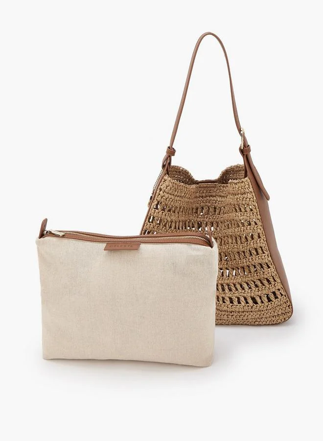 Celeste TAN Knitted Shoulder Bag With Pouch for Women | Best Price UAE