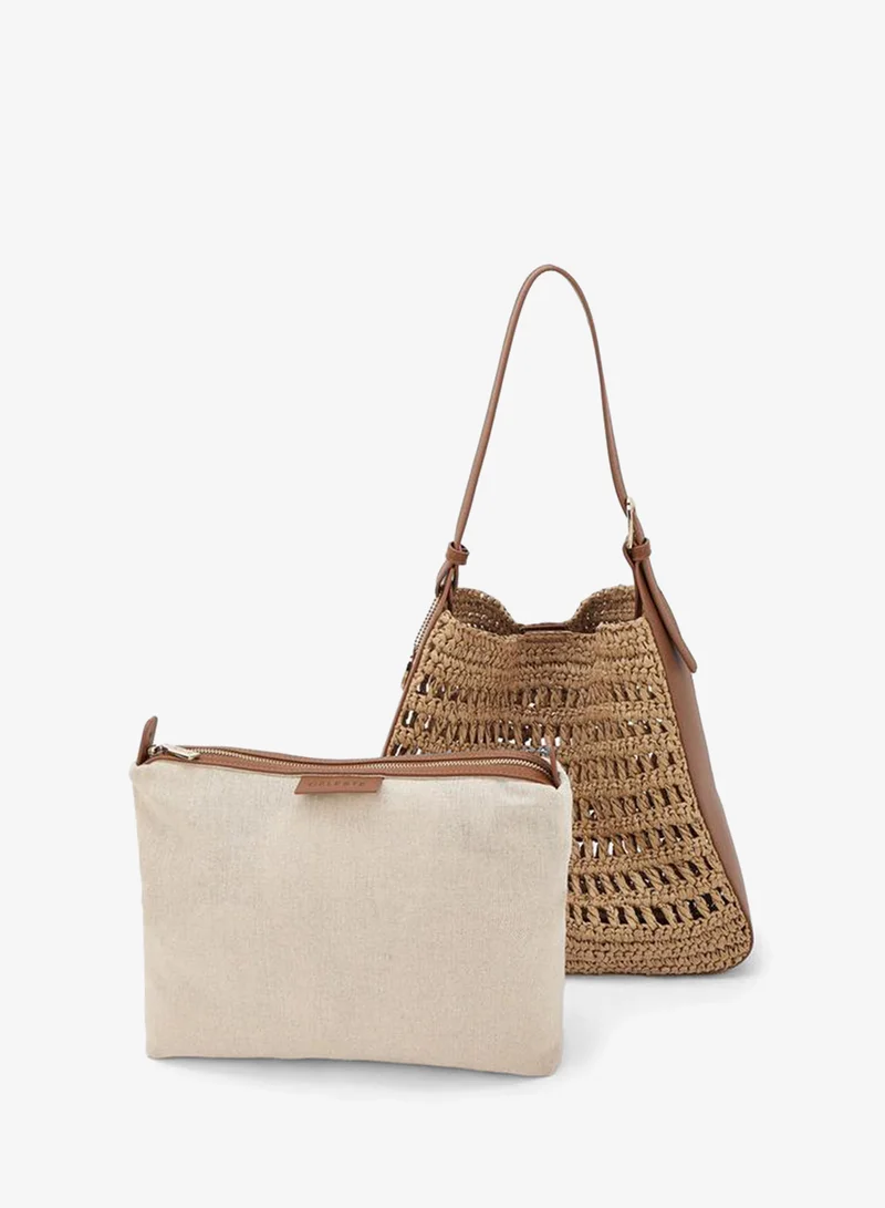 Celeste TAN Knitted Shoulder Bag With Pouch for Women | Best Price UAE