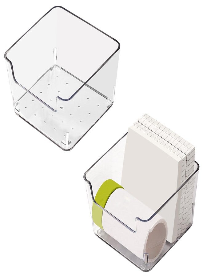 ASTIMESA Clear Acrylic Sticky Note Holder, 3.7 x 3.7 x 2.4 In Notepad Holder, Memo Pad Sticky Note Dispenser Desk Organizer for Dorm Office Home Supplies（2 Pack） - Image 1