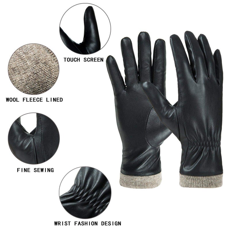 REDESS Winter Leather Gloves for Women, Wool Fleece Lined Warm Gloves, Touchscreen Texting Thick Thermal Snow Driving Gloves by REDESS(8 XL) - Image 3