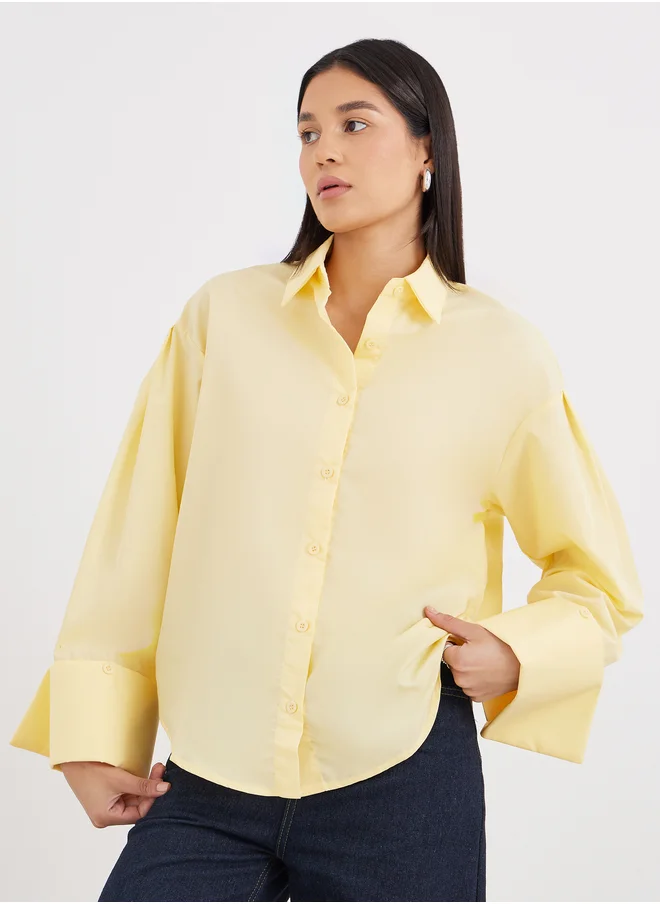 Styli Styli Yellow Oversized Button-Down Shirt for Women