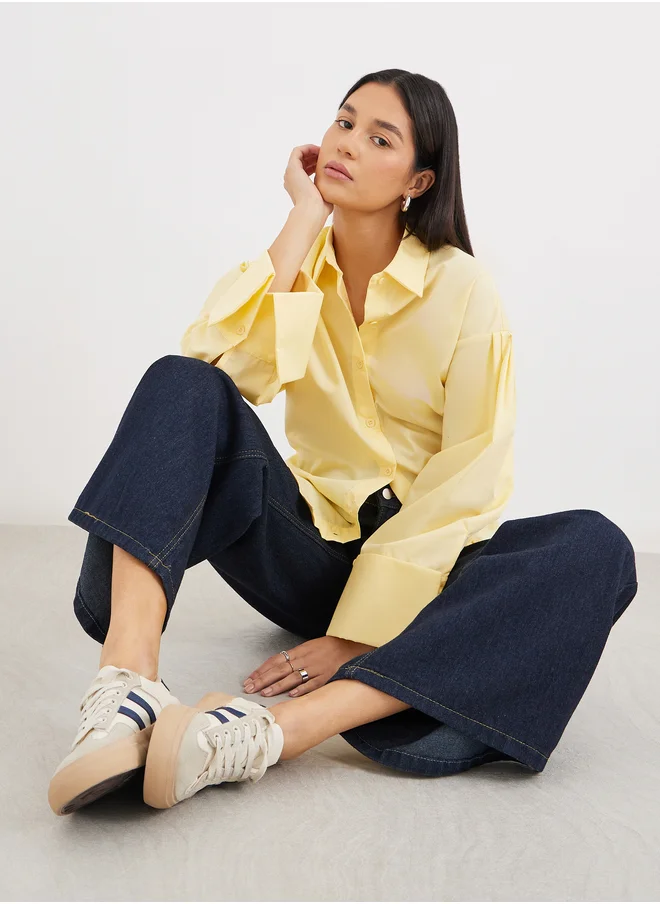 Styli Styli Yellow Oversized Button-Down Shirt for Women