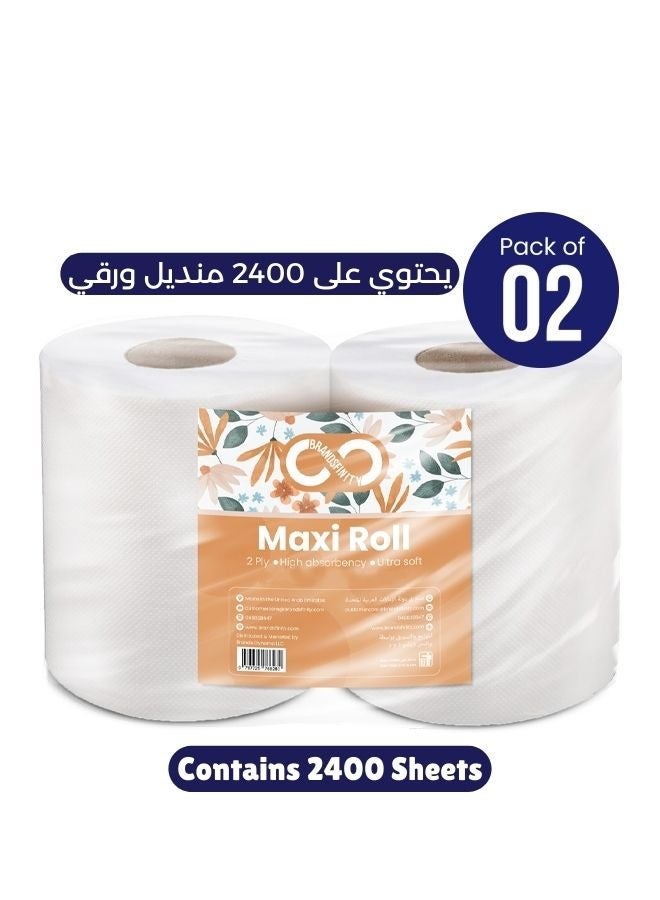 BRANDSFINITY ورق مناديل المطبخ 1000 جرام لفة ماكسي تحتوي على 2 عبوة 1000 ورقة مزخرفة بالألماس امتصاص أعلى وورق ناعم للغاية 2400 ورقة - Image 1