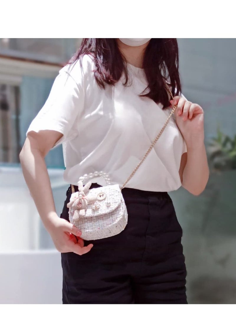 حقيبة يد صغيرة للفتيات الصغيرات على شكل تاج جميل وحقيبة يد متقاطعة بمقبض من اللؤلؤ وحقيبة كتف صغيرة للفتيات الصغيرات - Image 3