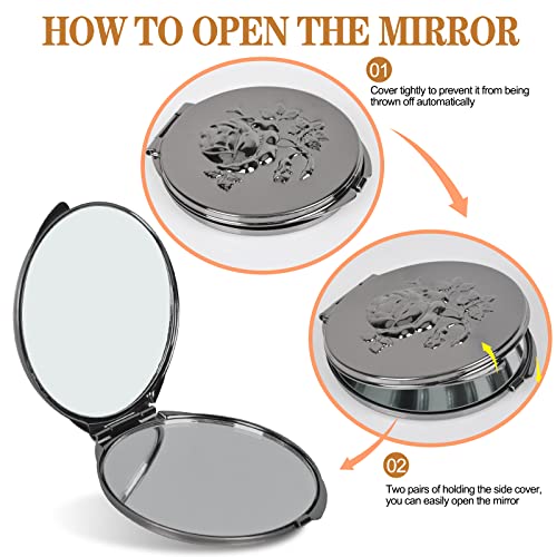Goshentech Retro Metal Compact Mirror Travel Portable Mirror 1x/2x Magnification Compact &Portable Foldable（Gun Black - Image 5
