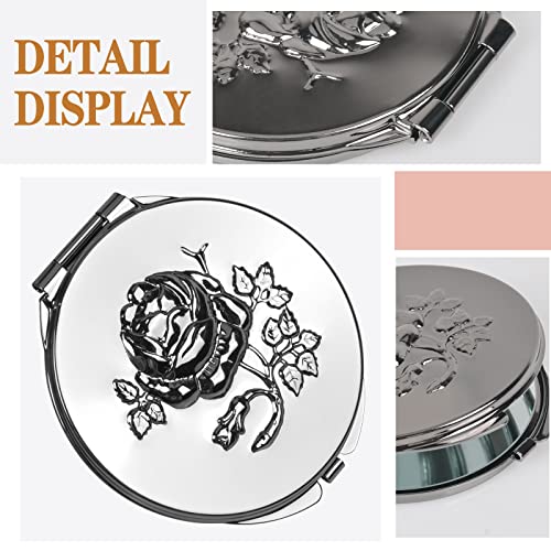 Goshentech Retro Metal Compact Mirror Travel Portable Mirror 1x/2x Magnification Compact &Portable Foldable（Gun Black - Image 4