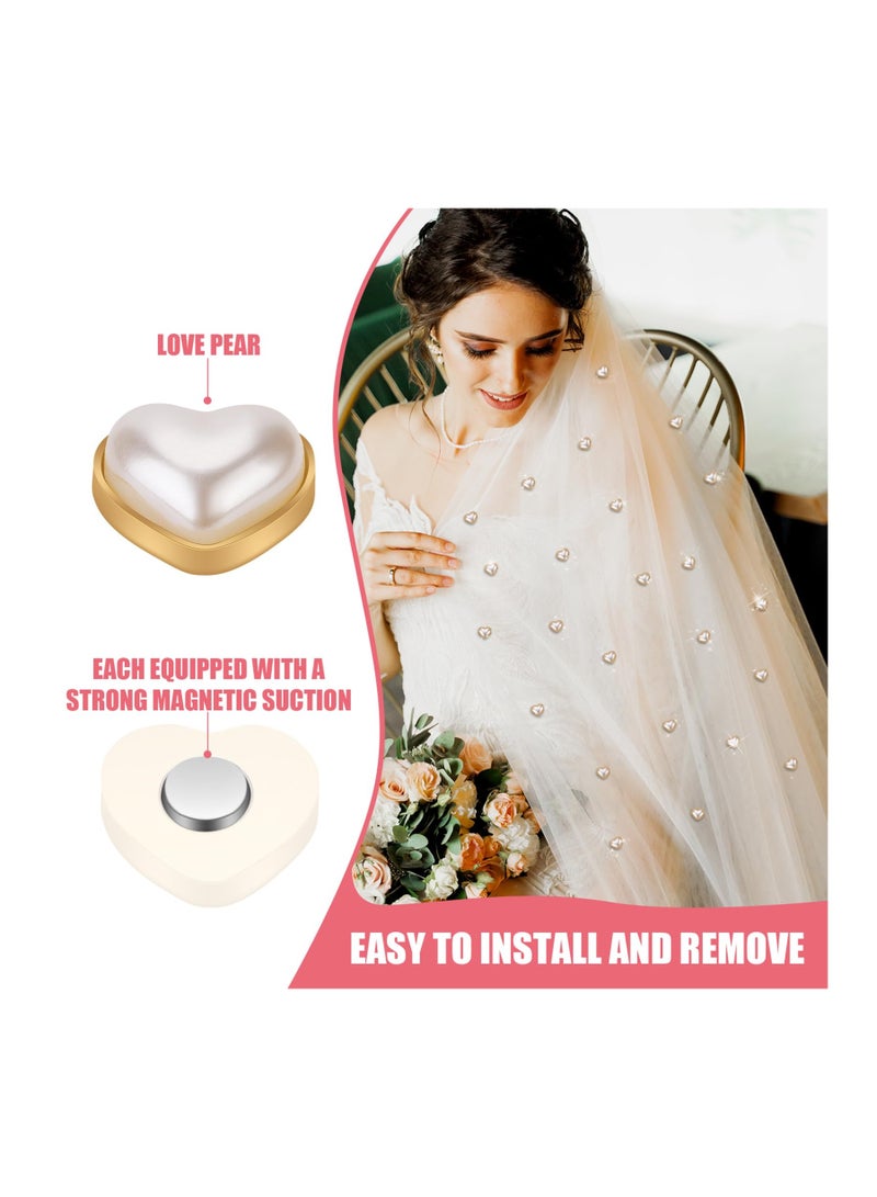 SOLARAE 24pcs Veil Weights Wedding Magnetic Pearl, Double Sided Artificial Pearls Hijab Magnets, Heart Pearl Weights for bridal Women Girls, Clothing Scarves Dress Fabric Pins Decoration Elegant Veil - Image 3