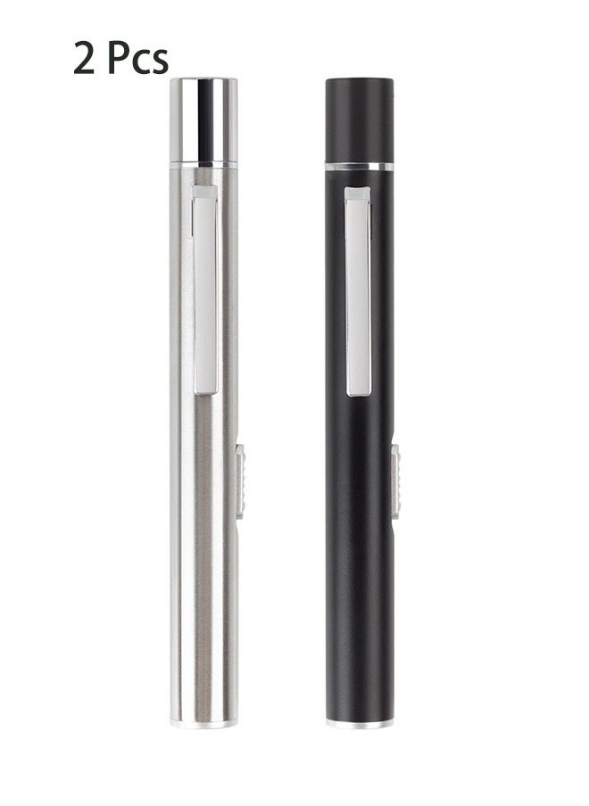 Generic 2-Piece USB Rechargeable Mini LED Flashlights, Dual Light Source Pocket Small Handy LED Torch Pen Flashlight with Stainless Steel Clip for Home and Outdoor Activities (Black & Silver)  - Image 1