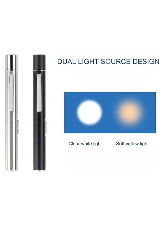 Generic 2-Piece USB Rechargeable Mini LED Flashlights, Dual Light Source Pocket Small Handy LED Torch Pen Flashlight with Stainless Steel Clip for Home and Outdoor Activities (Black & Silver)  - Image 2