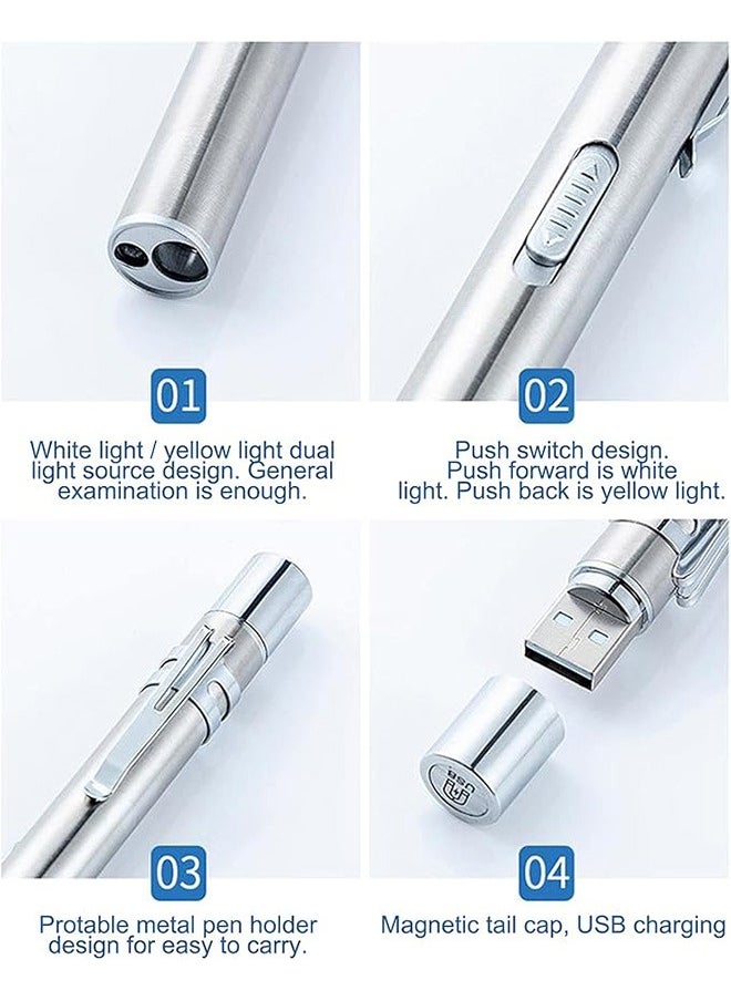 Generic 2-Piece USB Rechargeable Mini LED Flashlights, Dual Light Source Pocket Small Handy LED Torch Pen Flashlight with Stainless Steel Clip for Home and Outdoor Activities (Black & Silver)  - Image 4