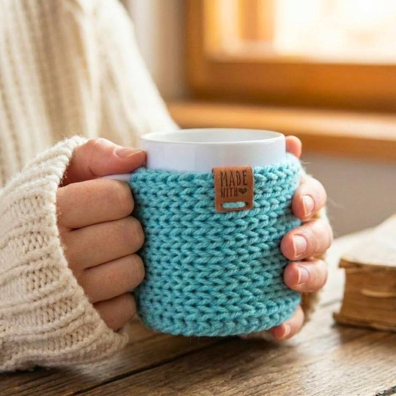 Simply Hooked Mug Cozy with Coaster 2 Pack – Handmade Cup Cozies for Hot Drinks – Fits 11 oz Coffee Mugs – Stocking Stuffers for Women (Sea Blue) - Image 3