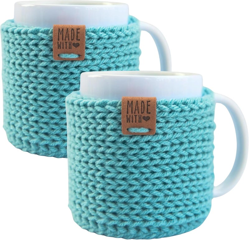 Simply Hooked Mug Cozy with Coaster 2 Pack – Handmade Cup Cozies for Hot Drinks – Fits 11 oz Coffee Mugs – Stocking Stuffers for Women (Sea Blue) - Image 1