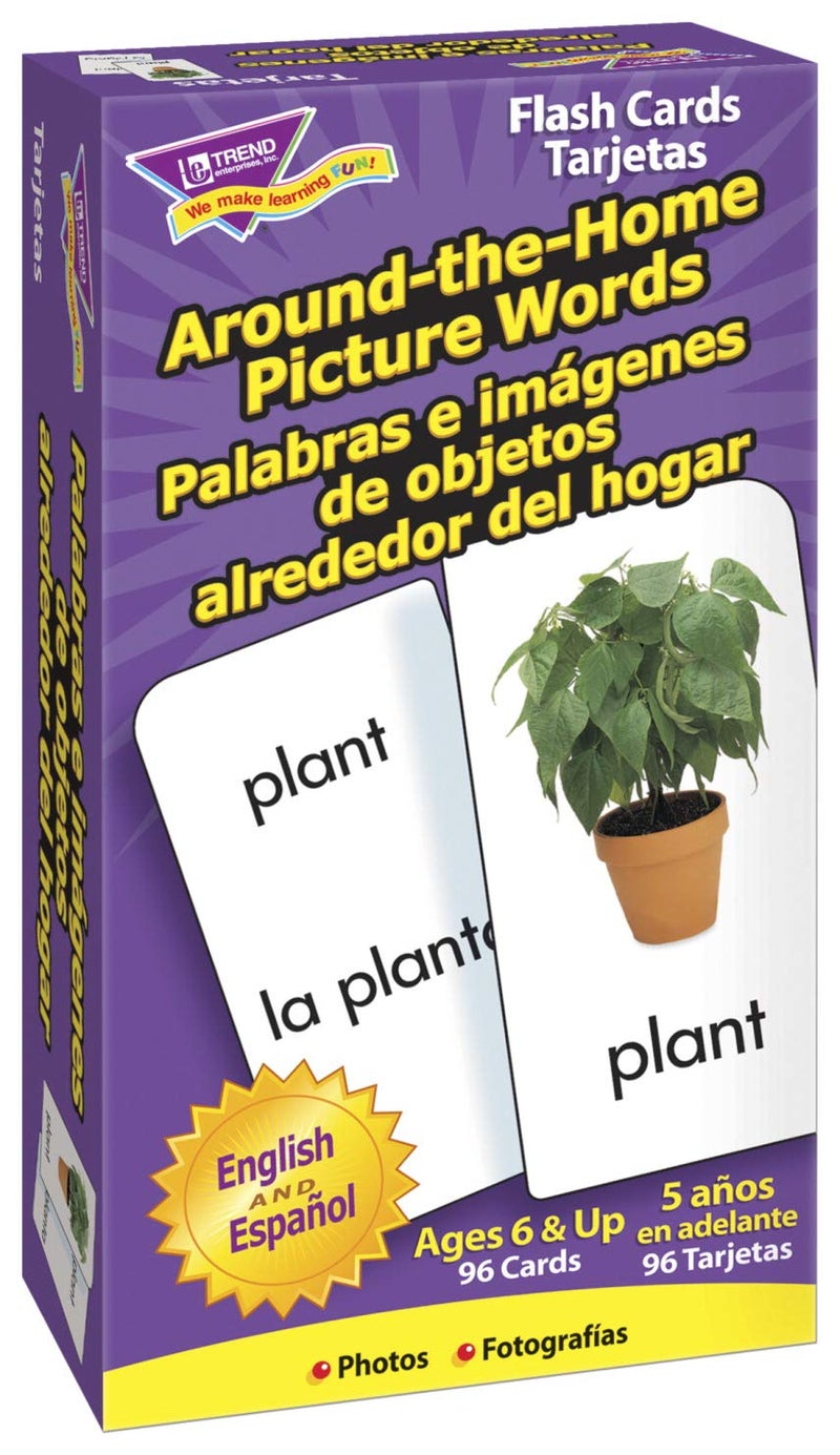 Trend Enterprises Bilingual AroundTheHome Picture Words Skill Drill Flash Cards Photos  Words Exciting Way for All to Learn English and Espanol 96 Cards Included Ages 5 and Up - Image 1
