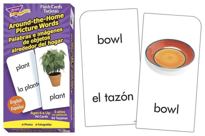 Trend Enterprises Bilingual AroundTheHome Picture Words Skill Drill Flash Cards Photos  Words Exciting Way for All to Learn English and Espanol 96 Cards Included Ages 5 and Up - Image 2