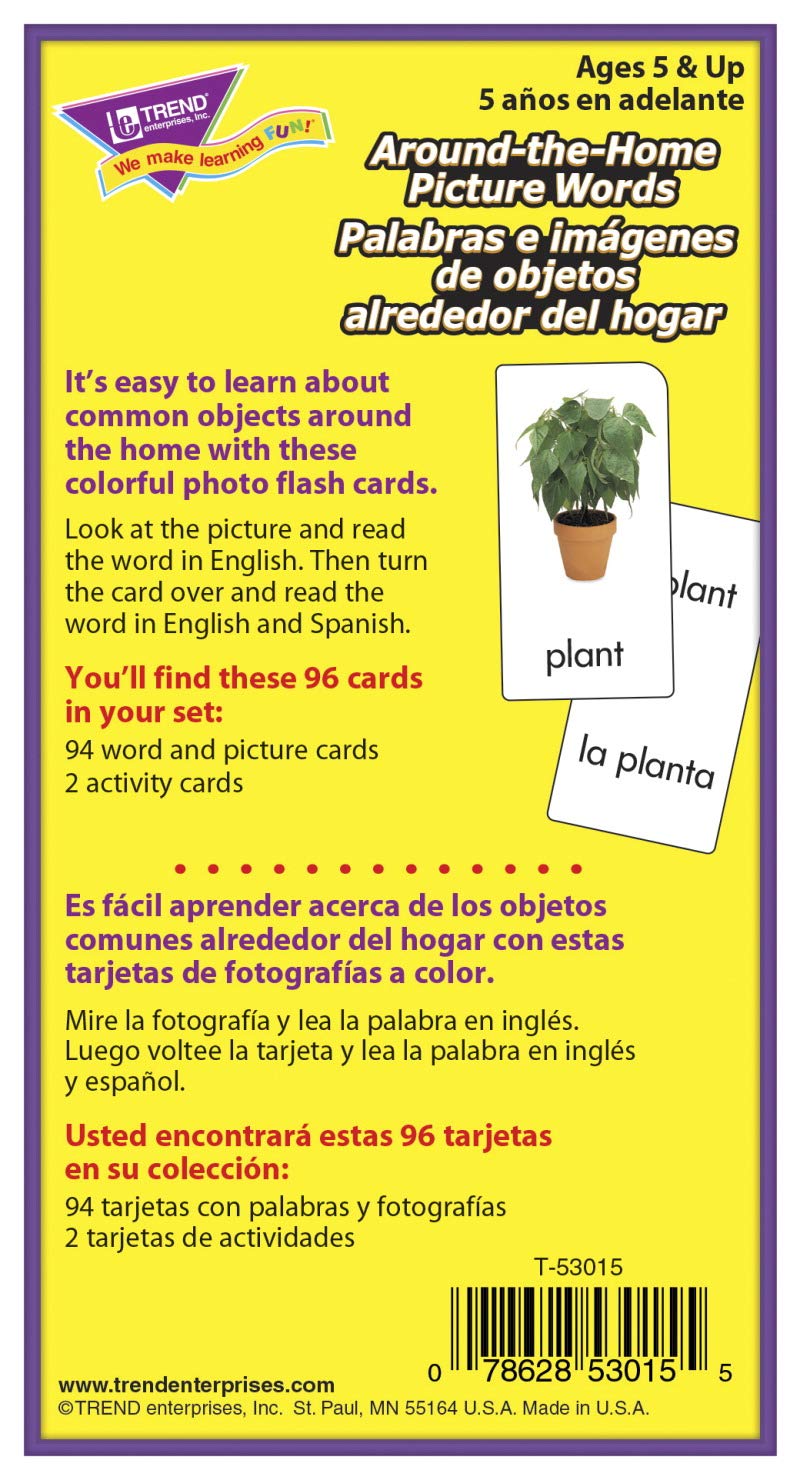 Trend Enterprises Bilingual AroundTheHome Picture Words Skill Drill Flash Cards Photos  Words Exciting Way for All to Learn English and Espanol 96 Cards Included Ages 5 and Up - Image 3