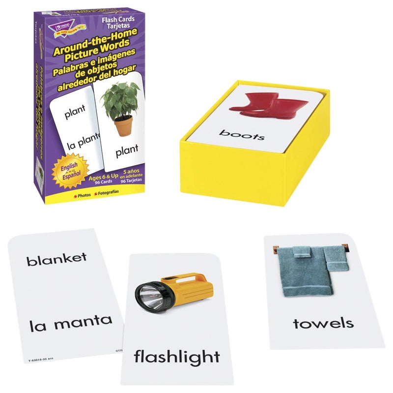 Trend Enterprises Bilingual AroundTheHome Picture Words Skill Drill Flash Cards Photos  Words Exciting Way for All to Learn English and Espanol 96 Cards Included Ages 5 and Up - Image 4
