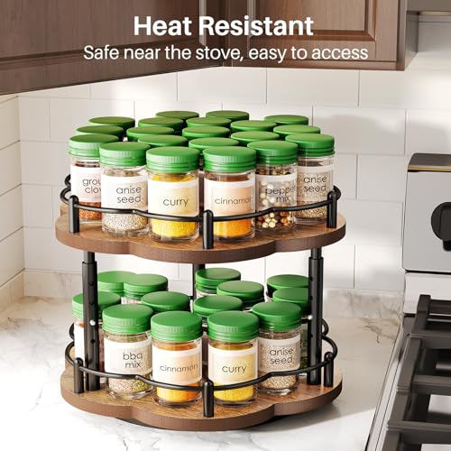 SNTD Lazy Susan Spice Rack Organization for Cabinet - 2 Tier Adjustable Height Lazy Turntable Spice Organizer for Kitchen Countertop & Pantry, Wood 10 Inch Seasoning Storage, Black - Image 4