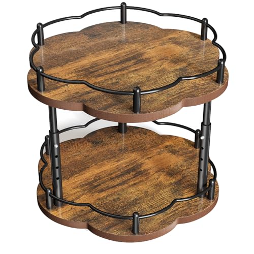 SNTD Lazy Susan Spice Rack Organization for Cabinet - 2 Tier Adjustable Height Lazy Turntable Spice Organizer for Kitchen Countertop & Pantry, Wood 10 Inch Seasoning Storage, Black - Image 1