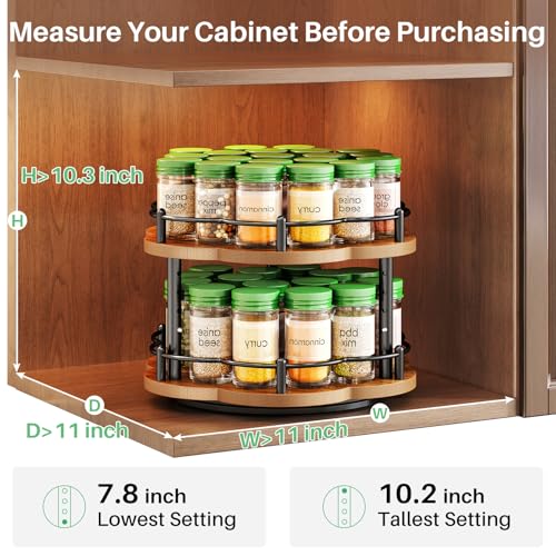 SNTD Lazy Susan Spice Rack Organization for Cabinet - 2 Tier Adjustable Height Lazy Turntable Spice Organizer for Kitchen Countertop & Pantry, Wood 10 Inch Seasoning Storage, Black - Image 2