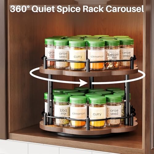 SNTD Lazy Susan Spice Rack Organization for Cabinet - 2 Tier Adjustable Height Lazy Turntable Spice Organizer for Kitchen Countertop & Pantry, Wood 10 Inch Seasoning Storage, Black - Image 3