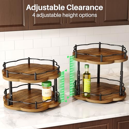 SNTD Lazy Susan Spice Rack Organization for Cabinet - 2 Tier Adjustable Height Lazy Turntable Spice Organizer for Kitchen Countertop & Pantry, Wood 10 Inch Seasoning Storage, Black - Image 5