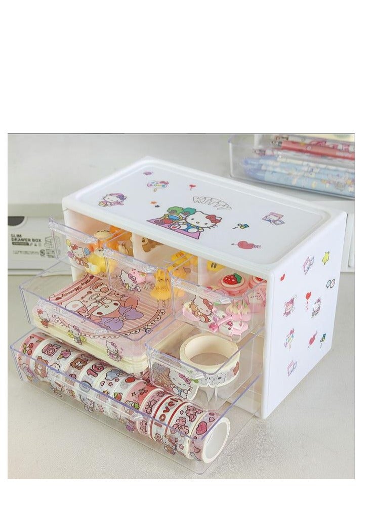Golden Desk Organizer with 6 Drawers, Clear Plastic Desk Storage Box, Desktop Organization for Office Supplies, Gel Pens, Pencils, Markers, Tape, Erasers, Paperclips, Chargers and Gift beautiful stickers (White-6 Draws)  - Image 1