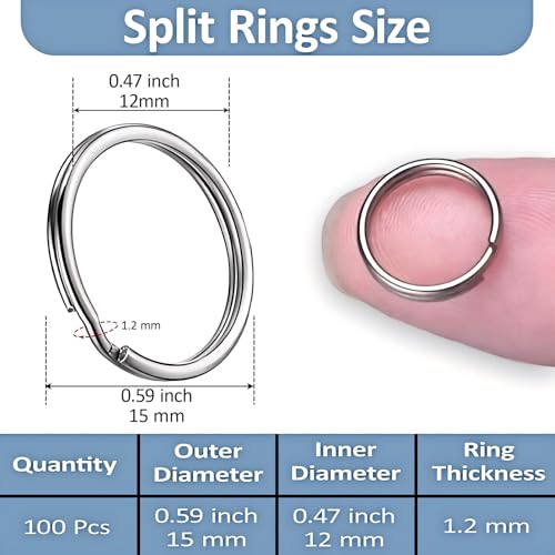 CLVJQ 1/2'' 100PCS Small Split Key Rings for Keychains, Double Loops Metal Mini Key Ring for Jewelry Making Dog Luggage Tag Car Key DIY Crafts (Silver) - Image 2