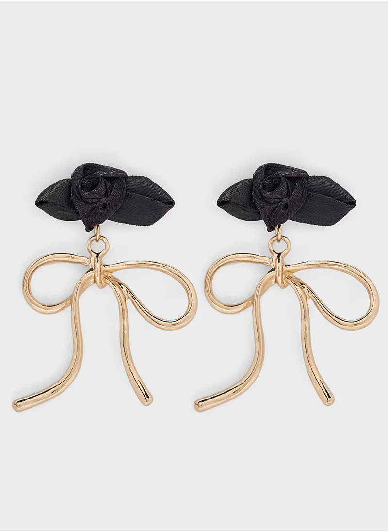 جينجر Rose Bow Detail Drop Earrings