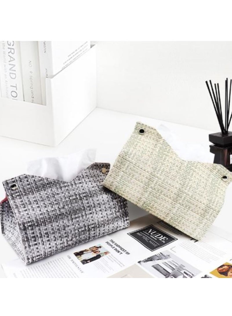 Excefore Tissue Box Cover, Tissue Box Cover for Car, Rectangular PU Leather Weave Texture Tissue Box, Home Decorations for Living Room, Bedroom and Office, for Vanity, Night Stands - Image 2