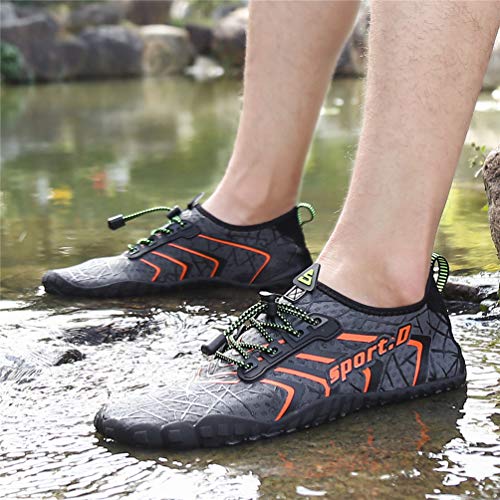 UBFEN Water Shoes Aqua Swim Shoes Mens Womens Beach Sports Quick Dry Barefoot for Boating Fishing Diving Surfing Grey Orange Color Size US 8.5 Women 7 Men - Image 3