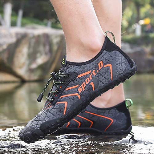 UBFEN Water Shoes Aqua Swim Shoes Mens Womens Beach Sports Quick Dry Barefoot for Boating Fishing Diving Surfing Grey Orange Color Size US 8.5 Women 7 Men - Image 4