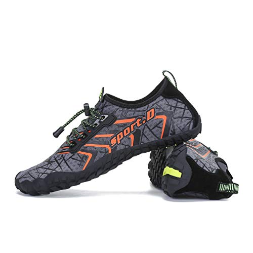 UBFEN Water Shoes Aqua Swim Shoes Mens Womens Beach Sports Quick Dry Barefoot for Boating Fishing Diving Surfing Grey Orange Color Size US 8.5 Women 7 Men - Image 2
