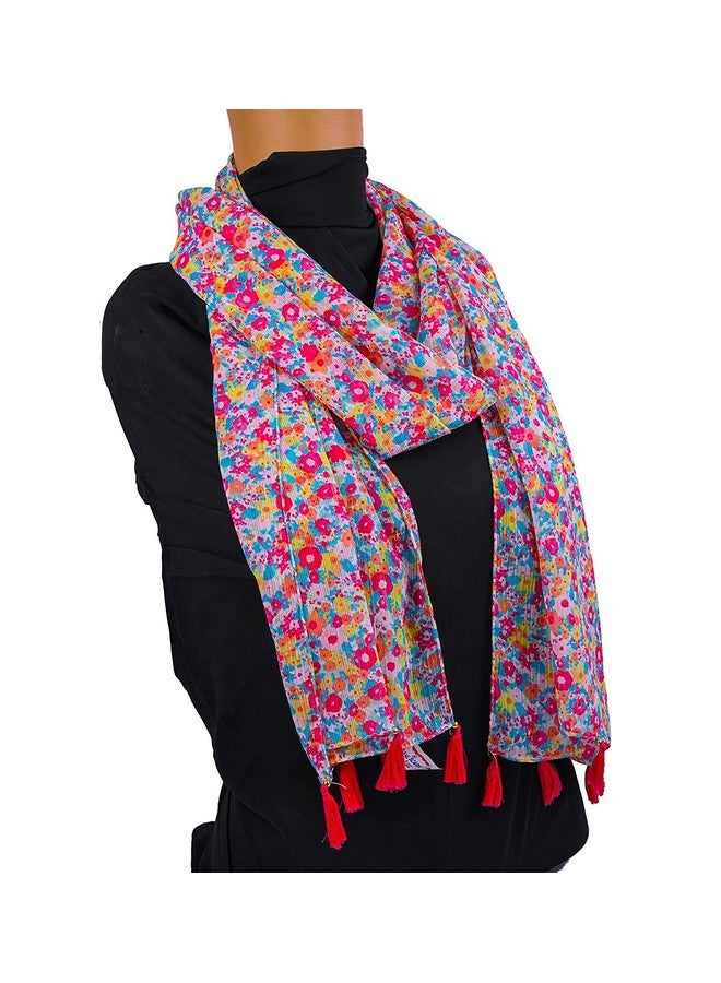 Krystle Girl's Stylish All over Print Georgette Tassel Scarfs Stole Dupatta (Multicolor,S03-(Pack of 02) - Image 3