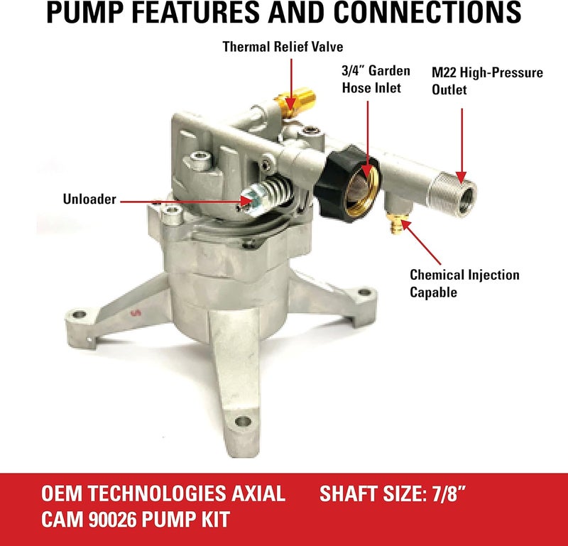 Simpson OEM Technologies 90026 Vertical Axial Cam Replacement Pressure Washer Pump Kit, 3100 PSI, 2.4 GPM, 7/8" Shaft, Includes Hardware and Siphon Tube, for Residential and Industrial Gas Powered Machines - Image 2