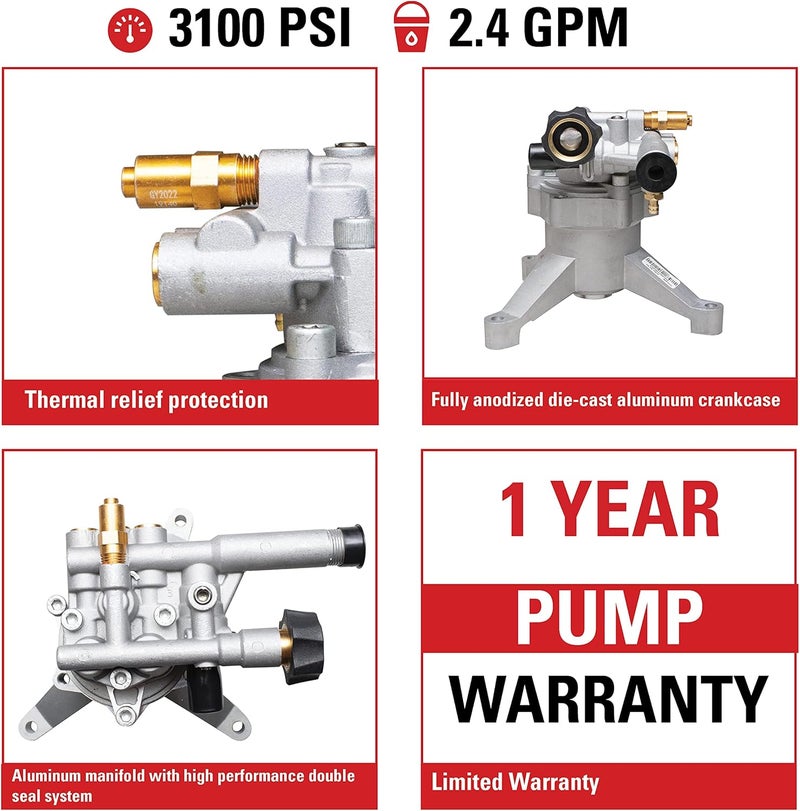 Simpson OEM Technologies 90026 Vertical Axial Cam Replacement Pressure Washer Pump Kit, 3100 PSI, 2.4 GPM, 7/8" Shaft, Includes Hardware and Siphon Tube, for Residential and Industrial Gas Powered Machines - Image 3
