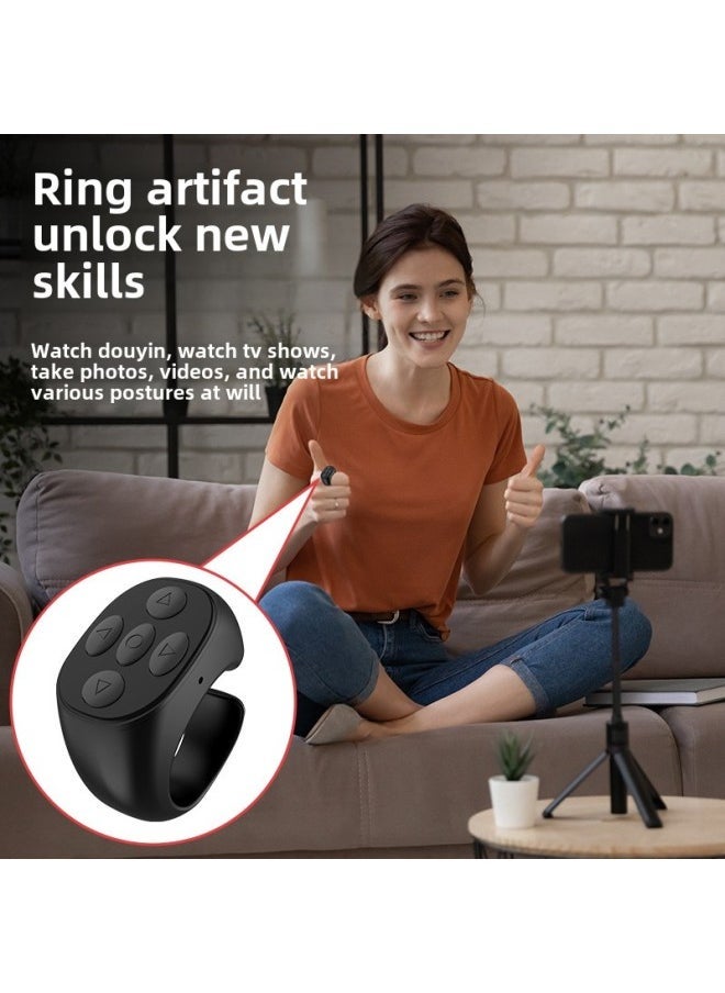 Mobile Phone Bluetooth Remote Control Mobile Phone Controller Trembles Ring E-book Page Turning Shutter Remote Control Lazy Artifact-Color:Black  - Image 4
