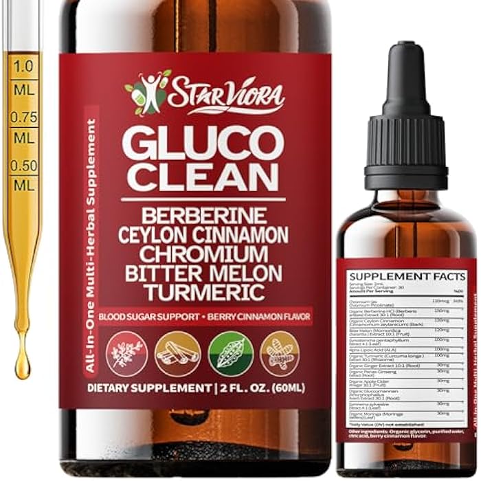 Gluco Clean Sugar-Free Herbal Blend with Berberine & Chromium, Bitter Melon, Ginseng and Alpha Lipoic Acid for Daily Wellness (2 Fl Oz (Pack of 1)) - Image 1