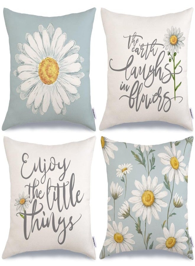 GEEORY Summer Daisy Quote Pillow Covers Set of 4, 18x18 Inch Farmhouse Floral Decorative Throw Pillow Cases for Home Decor - Image 1