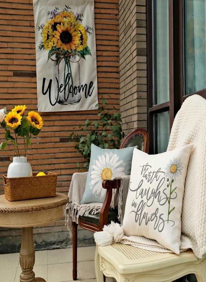 GEEORY Summer Daisy Quote Pillow Covers Set of 4, 18x18 Inch Farmhouse Floral Decorative Throw Pillow Cases for Home Decor - Image 5