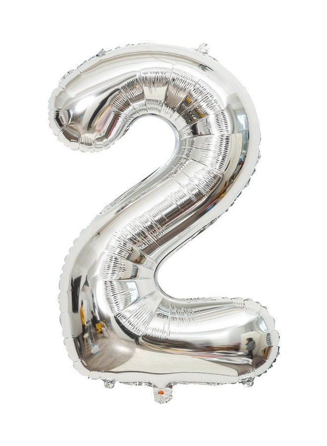 Number 2 Shaped Aluminium Foil Inflatable Balloon Silver 40inch - Image 1