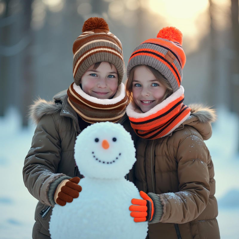 BESSTEVEN Kids Winter Hat Gloves Scarf Set Child Beanie Neck Warmer Glove with Thick Warm Fleece Lining for 6-10 Years Old Girls Boys Children - Brown - Image 5