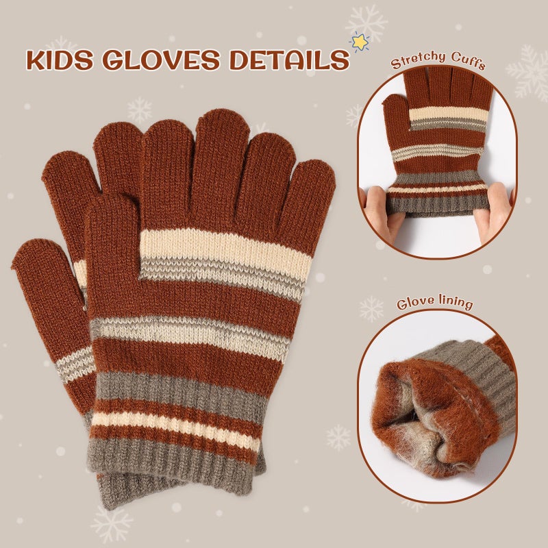 BESSTEVEN Kids Winter Hat Gloves Scarf Set Child Beanie Neck Warmer Glove with Thick Warm Fleece Lining for 6-10 Years Old Girls Boys Children - Brown - Image 4