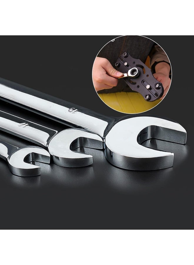 8 Pcs Combination Spanner Set 8-19 mm Chrome Vanadium Steel Open End Ring Spanner Kit Fully Hardened Mirror Finish Hand Tools for Mechanical Automotive Bicycle Plumbing Garage Workshop Repair Use Heavy Duty Professional Tool Roll Pouch Included H - Image 4