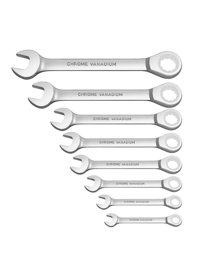 8 Pcs Combination Spanner Set 8-19 mm Chrome Vanadium Steel Open End Ring Spanner Kit Fully Hardened Mirror Finish Hand Tools for Mechanical Automotive Bicycle Plumbing Garage Workshop Repair Use Heavy Duty Professional Tool Roll Pouch Included H - Image 2