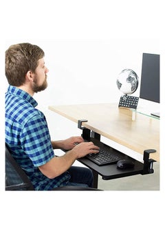 Small Keyboard Tray Under Desk Pull Out with Extra Sturdy C Clamp Mount System 65x25cm(black)