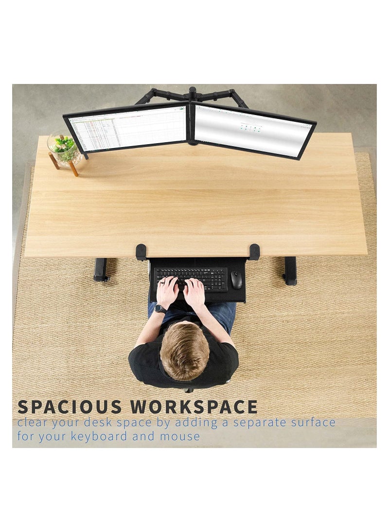 XICEN - Small Keyboard Tray Under Desk Pull Out with Extra Sturdy C Clamp Mount System 65x25cm(black) - Image 1