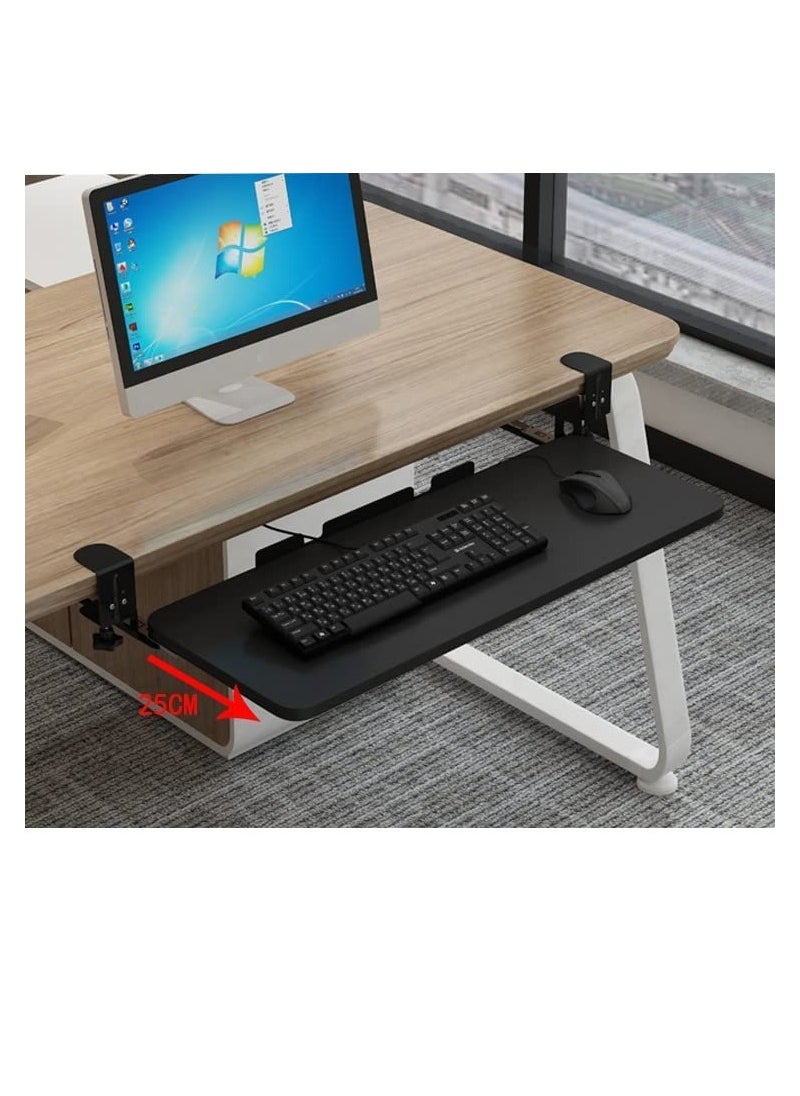XICEN - Small Keyboard Tray Under Desk Pull Out with Extra Sturdy C Clamp Mount System 65x25cm(black) - Image 1